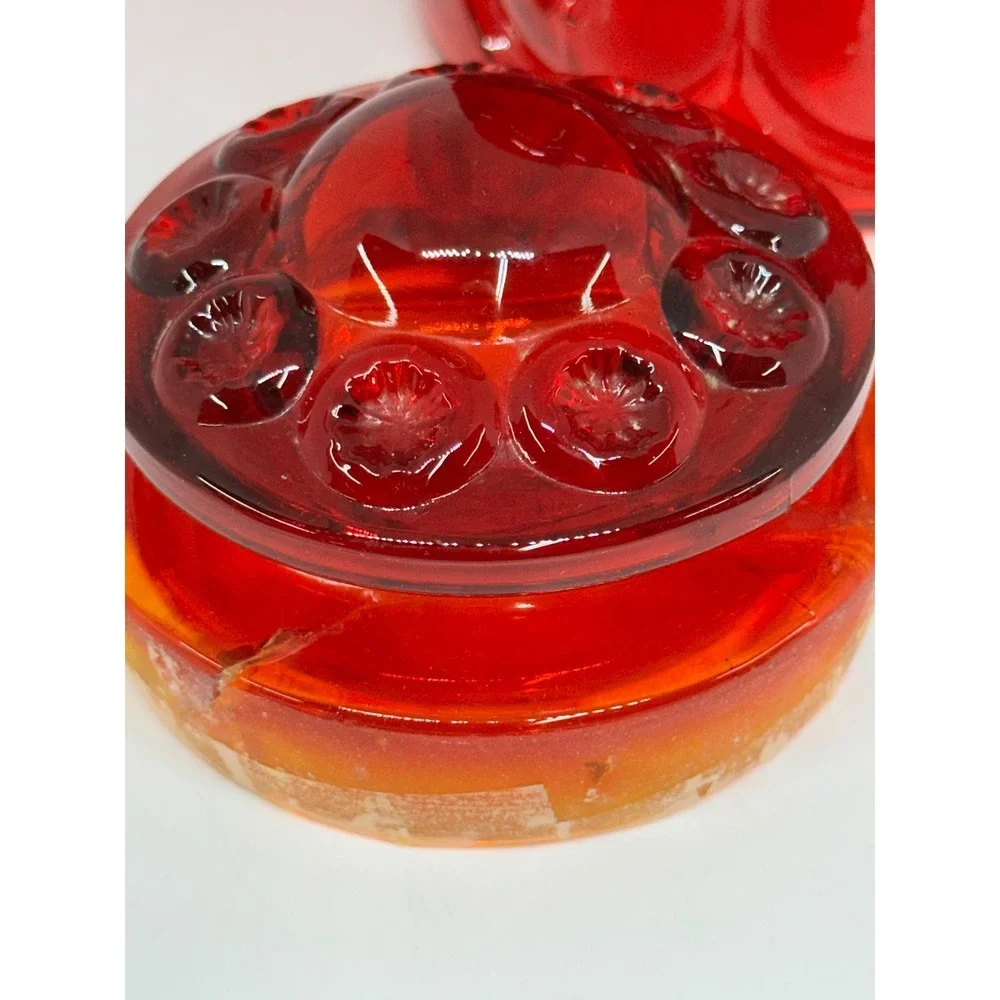VTG LE Smith Canister Red Moon and Star Pattern Glass Kitchen Storage Jar 9.5in